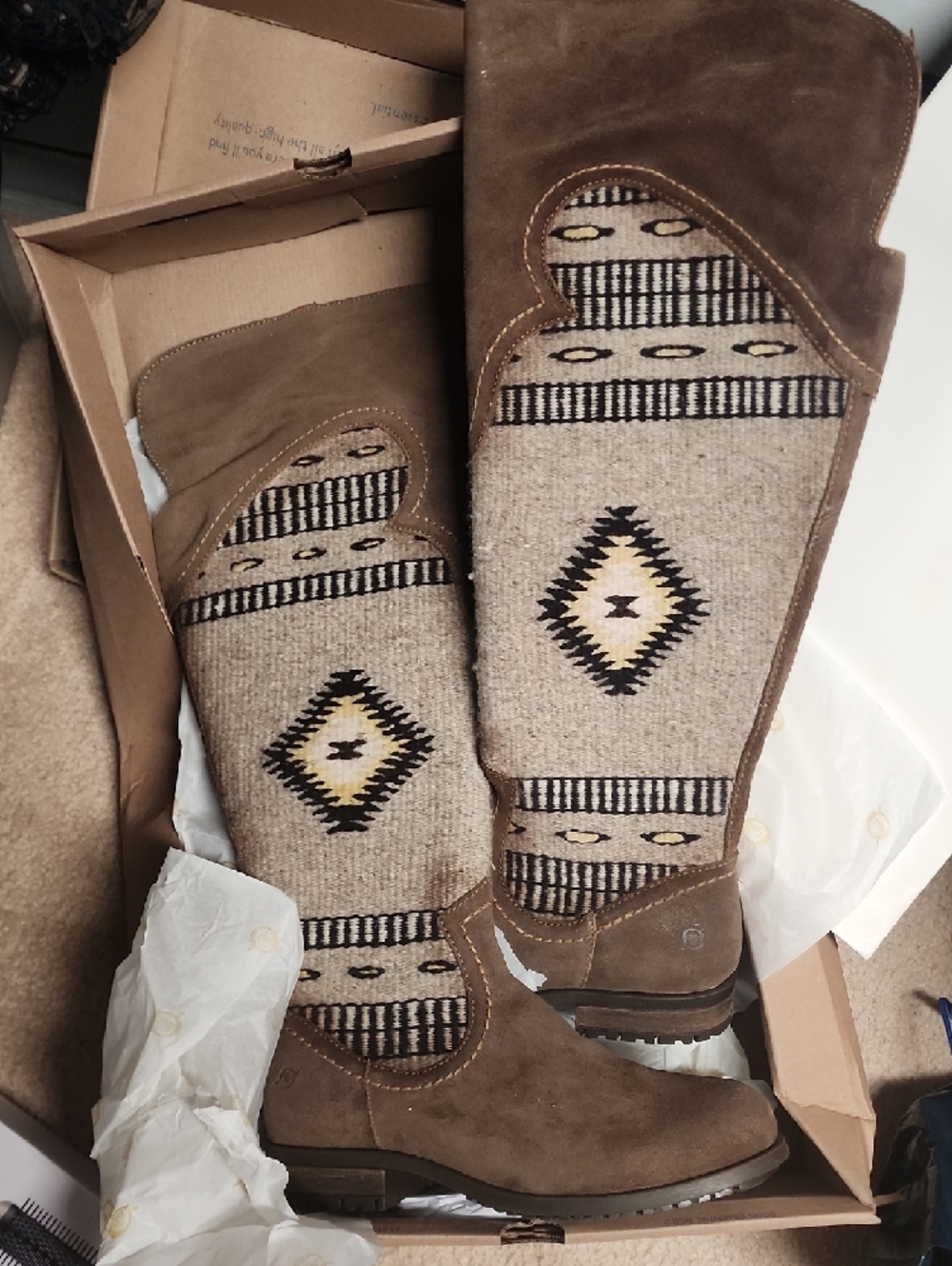 Knee-High Suede & Wool Combo Boots - Brown/Tan - Picture 2 of 3